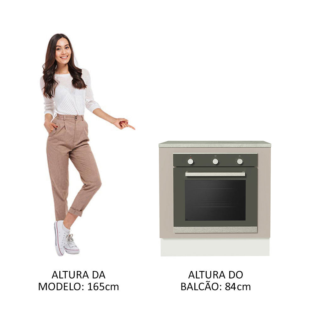 Gabinete Bajo para Horno de Empotrar 80 x 60cm Con Encimera Blanco/Crema Agata, Glamy y Lux