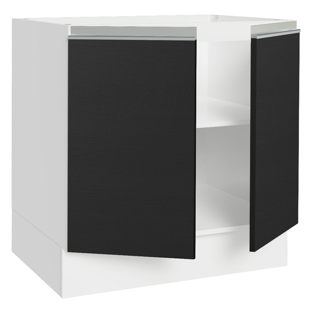 Gabinete Bajo 80 cm 2 Puertas Sin Encimera Blanco/Negro Glamy Madesa