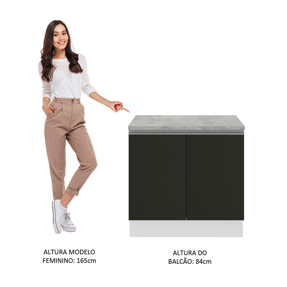 Gabinete Bajo 80 cm 2 Puertas Blanco/Negro Glamy Madesa