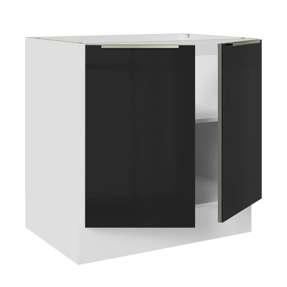 Gabinete Bajo 80 cm 2 Puertas Sin Encimera Blanco/Negro Lux Madesa