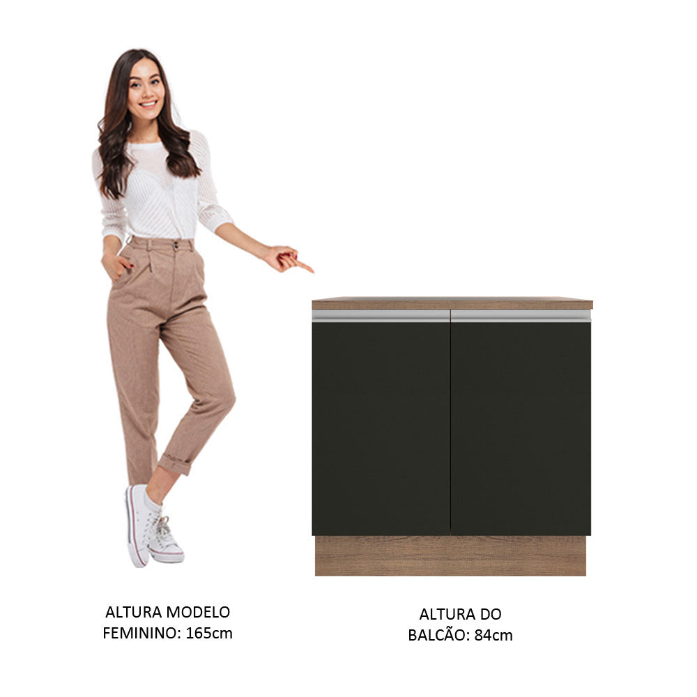 Gabinete Bajo 80 cm 2 Puertas Marrón/Negro Glamy Madesa