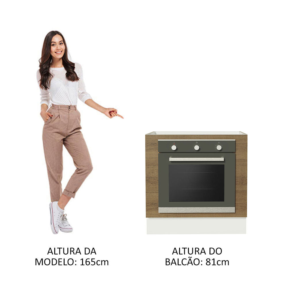 Gabinete Bajo para Horno de Empotrar 80 x 60cm Sin Encimera Blanco/Marrón Agata, Glamy y Lux