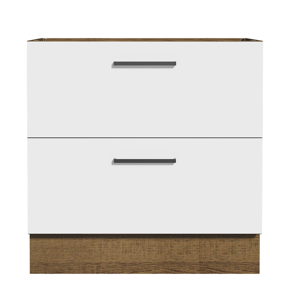 Gabinete Bajo 80 cm 2 Cajones Sin Encimera Marrón/Blanco Agata Madesa