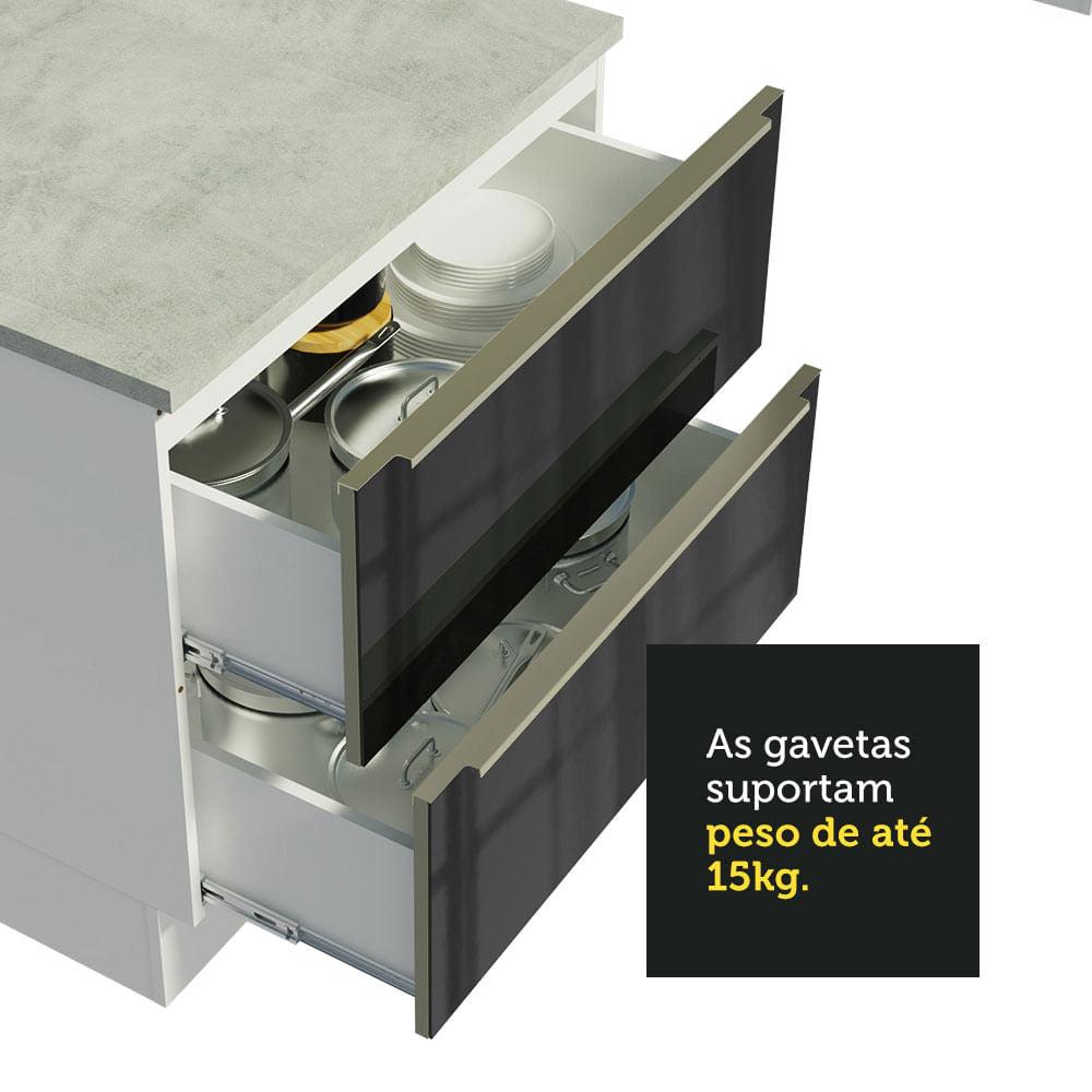 Gabinete Bajo 80 cm 2 Cajones Blanco/Negro Lux Madesa