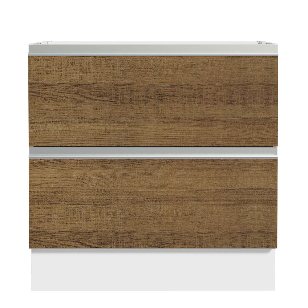 Gabinete Bajo 80 cm 2 Cajones Sin Encimera Blanco/Marrón Glamy Madesa