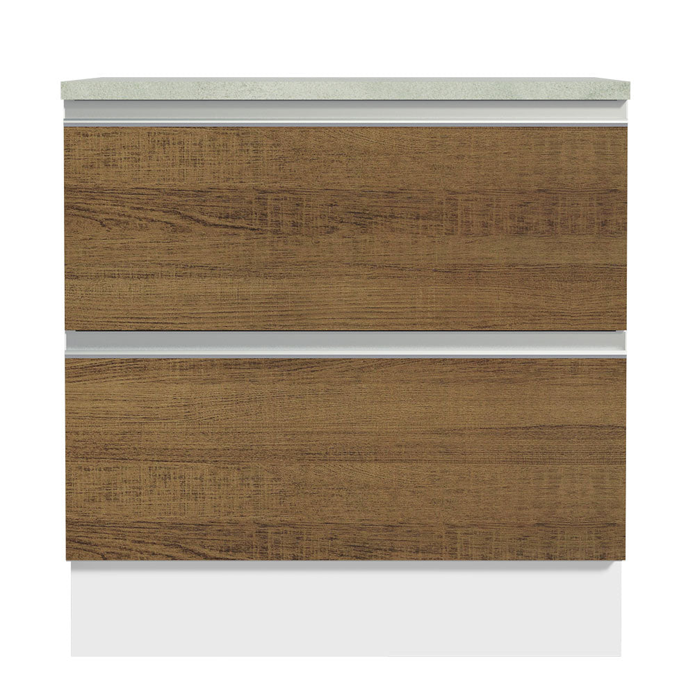 Gabinete Bajo 80 cm 2 Cajones Blanco/Marrón Glamy Madesa