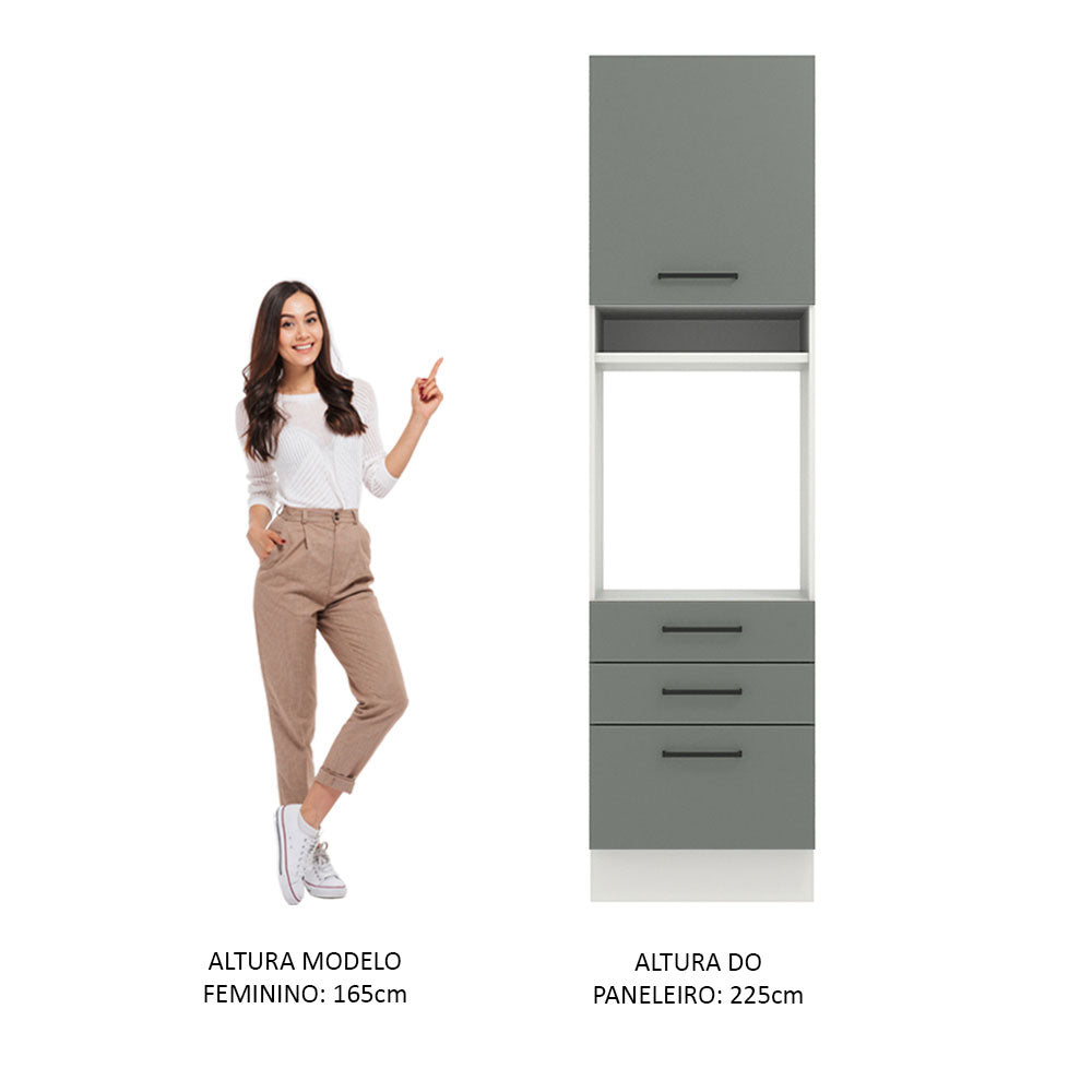 Mueble de Cocina para Horno 60 x 60 cm 1 Puerta 3 Cajones Agata Blanco/Gris