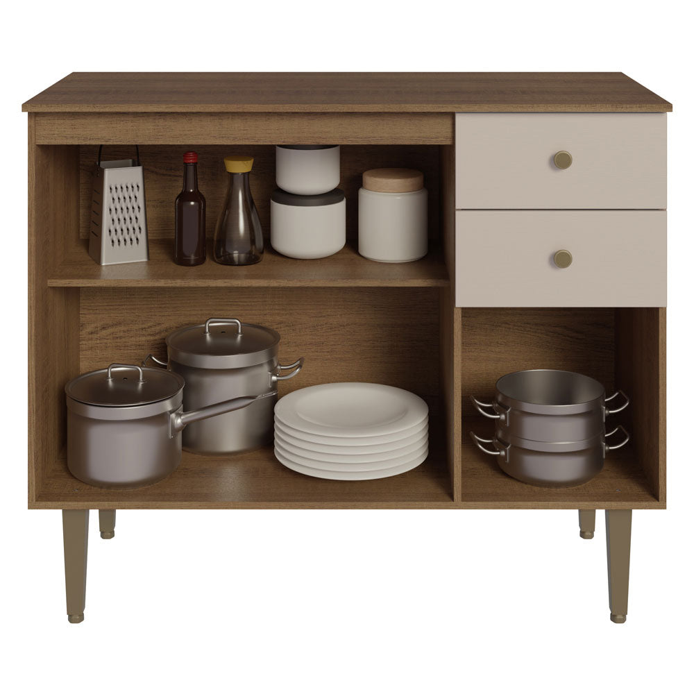 Gabinete Bajo para Fregadero 105 cm 3 Puertas 2 Cajones Marrón/Crema Gourmet Madesa