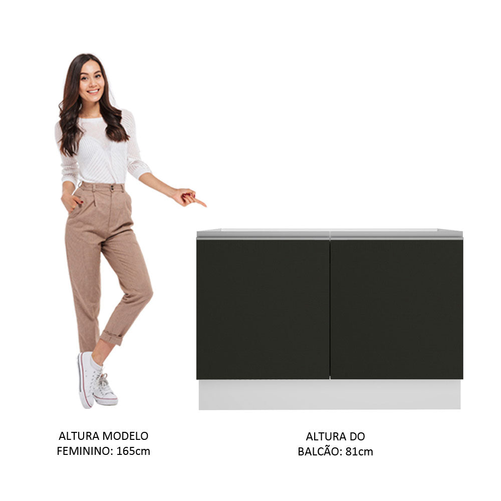 Gabinete Bajo para Fregadero 120 cm 2 Puertas Sin Encimera Blanco/Negro Glamy Madesa