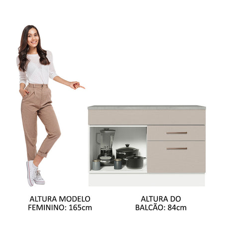 Mueble de Cocina para Fregadero 120 cm 1 Puerta y 2 Cajones (Con Tablero) Blanco/Crema Agata Madesa