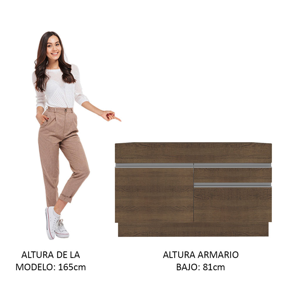 Gabinete Bajo para Fregadero 120 cm 1 Puerta 2 Cajones Sin Encimera Marrón Glamy Madesa