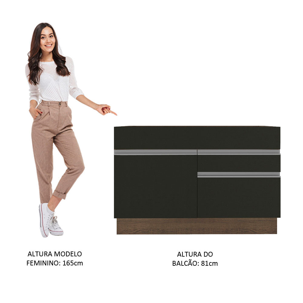 Gabinete Bajo para Fregadero 120 cm 1 Puerta 2 Cajones Sin Encimera Marrón/Negro Glamy Madesa