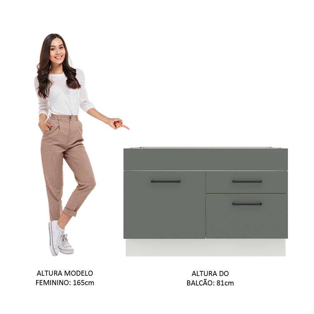 Gabinete Bajo para Fregadero 120 cm 1 Puerta 2 Cajones (Sin Encimera) Agata Blanco/Gris
