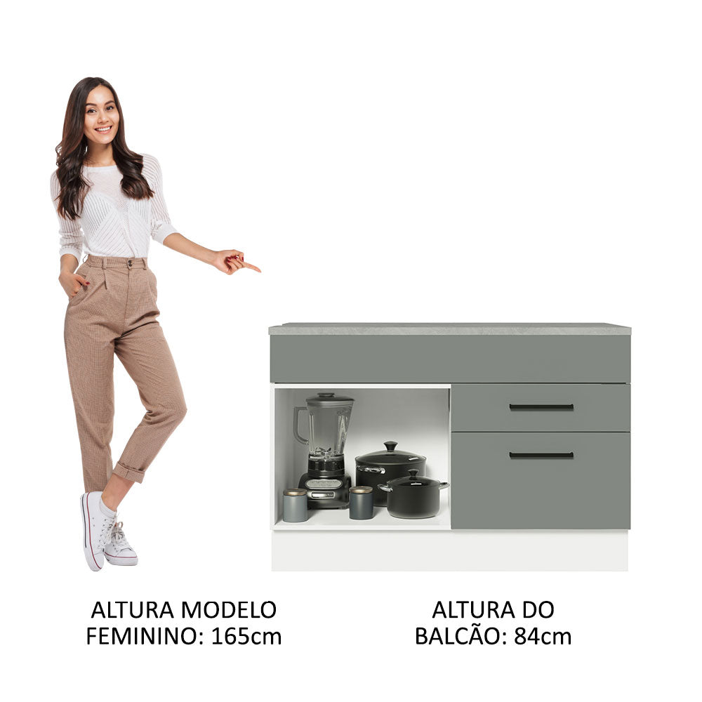 Gabinete Bajo para Fregadero 120 cm 1 Puerta 2 Cajones (Con Encimera) Agata Blanco/Gris