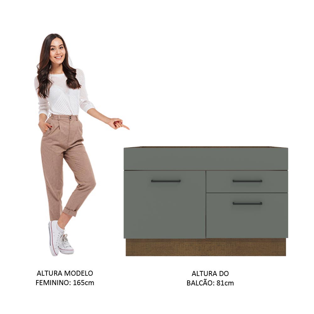 Gabinete Bajo para Fregadero 120 cm 1 Puerta y 2 Cajones (Sin Encimera ni Fregadero) Agata Marrón/Gris