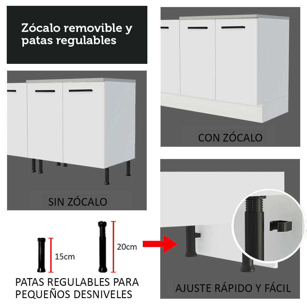 Mueble de Cocina Para Fregadero 120 cm 2 Puertas y 3 Cajones (Con Tablero) Blanco Agata Madesa