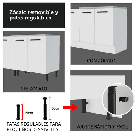Mueble de Cocina Para Fregadero 120 cm 2 Puertas y 3 Cajones (Con Tablero) Blanco Agata Madesa