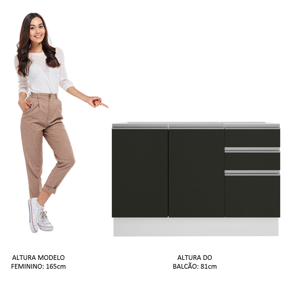 Gabinete Bajo para Fregadero 120 cm 2 Puertas 3 Cajones Sin Encimera Blanco/Negro Glamy Madesa