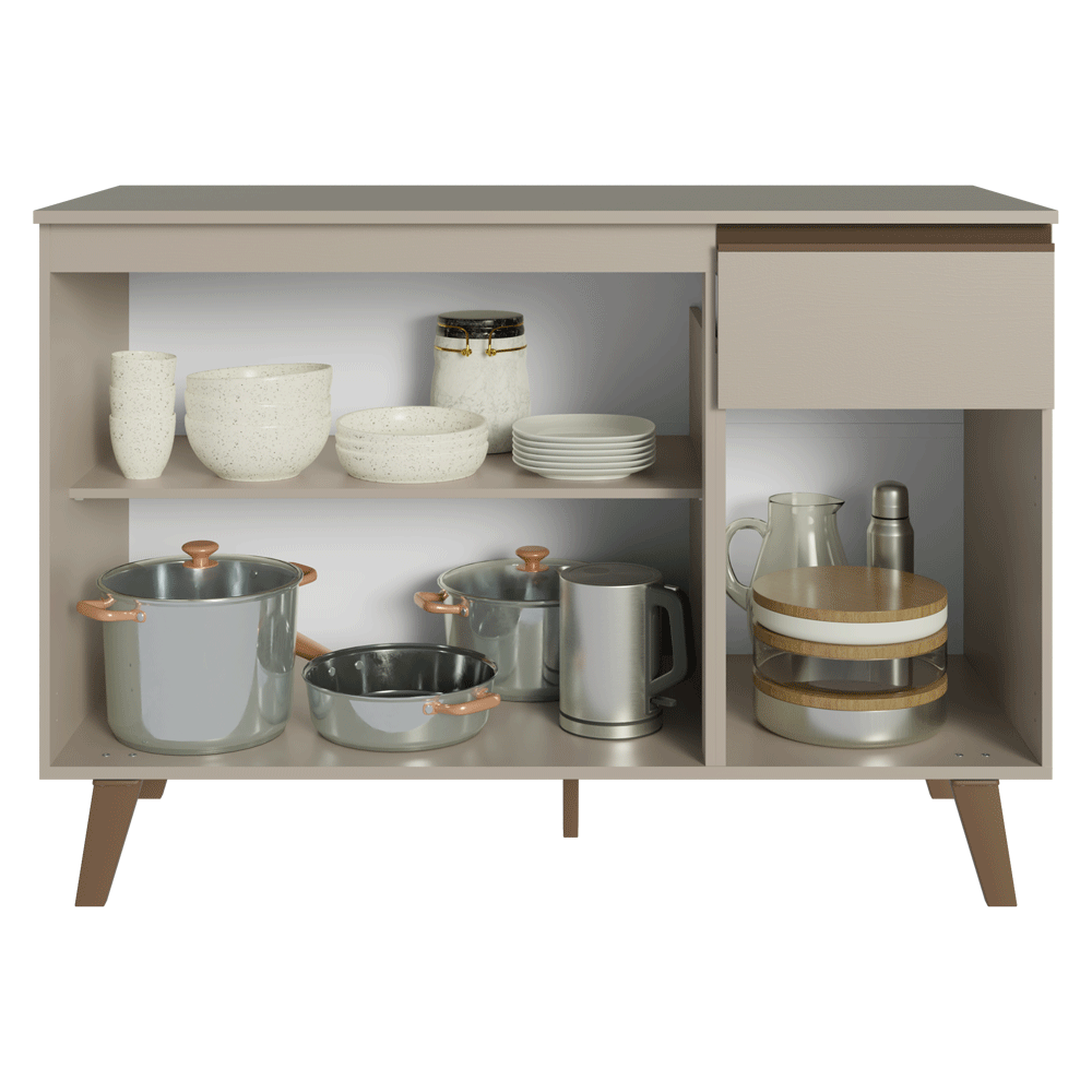 Gabinete Bajo de Cocina 120 cm 3 Puertas 1 Cajón Con Patas Crema Nice Madesa