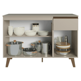 Gabinete Bajo de Cocina 120 cm 3 Puertas 1 Cajón Con Patas Crema Nice Madesa