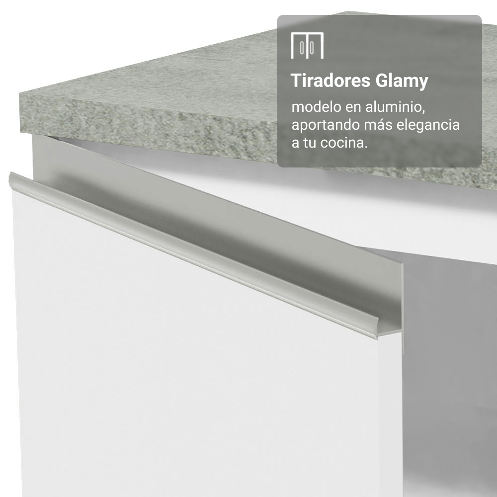 Mueble de Cocina 2 Puertas 2 Cajones 150cm (Con Encimera) Blanco Glamy