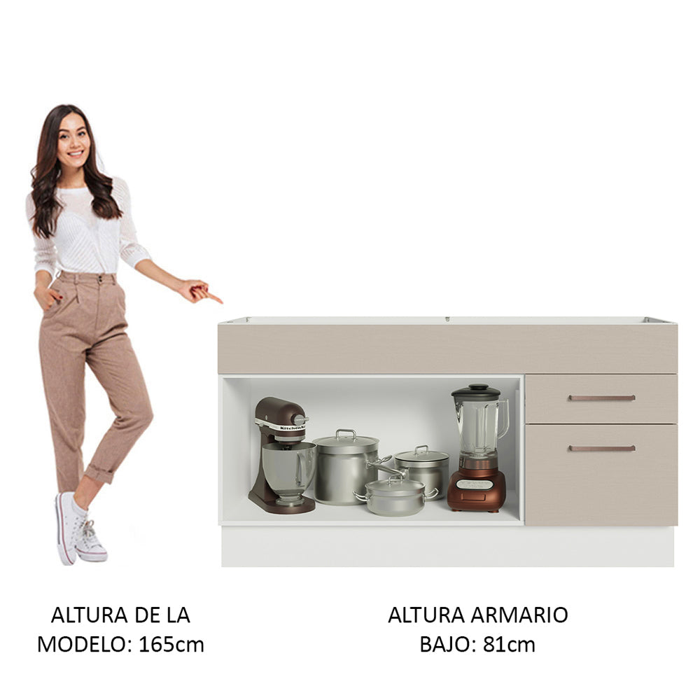Gabinete Bajo para Fregadero 150 cm 2 Puertas 2 Cajones Sin Encimera Blanco/Crema Agata Madesa