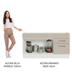 Gabinete Bajo para Fregadero 150 cm 2 Puertas 2 Cajones Sin Encimera Blanco/Crema Agata Madesa