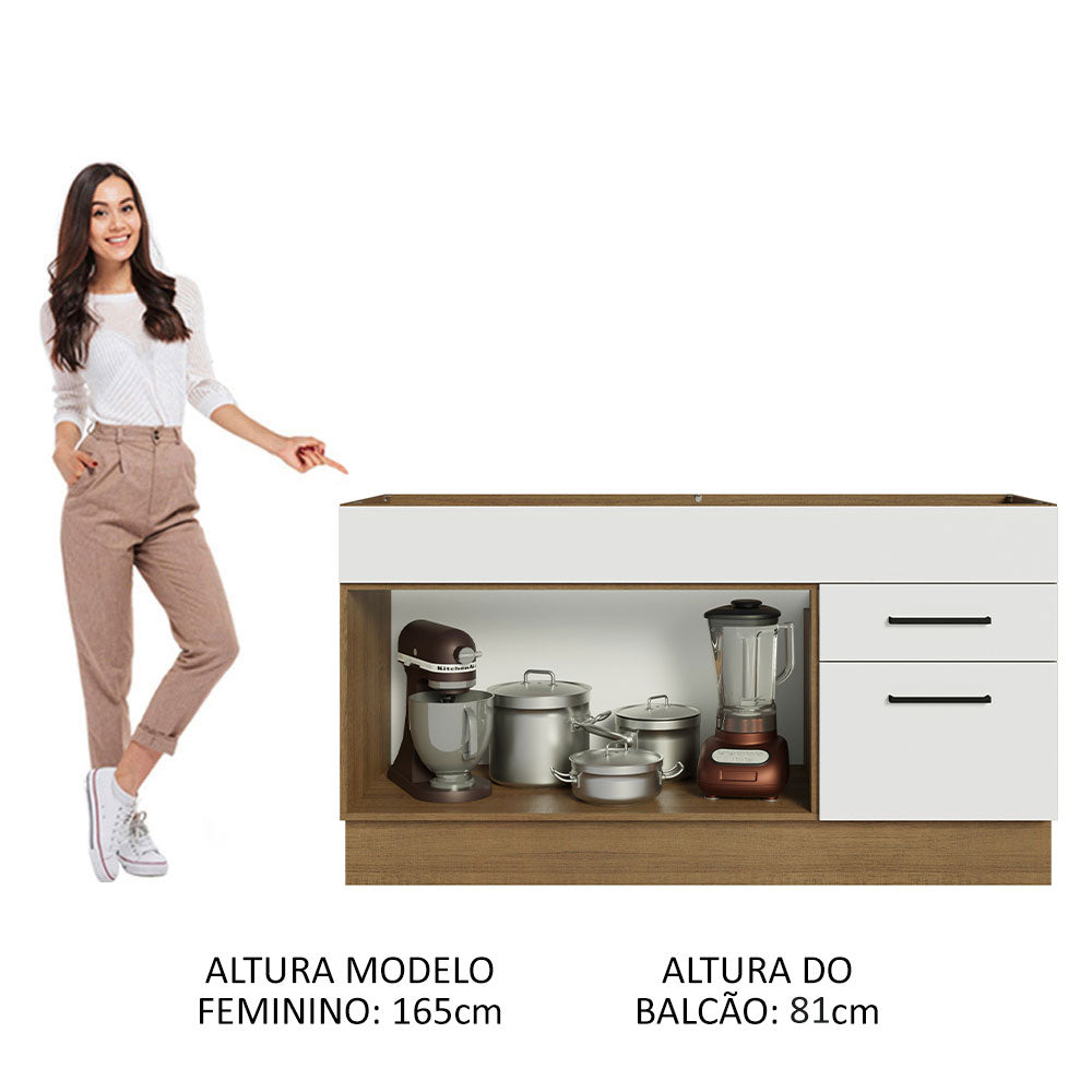 Gabinete Bajo 150 cm 2 Puertas 2 Cajones Sin Encimera Marrón/Blanco Agata Madesa