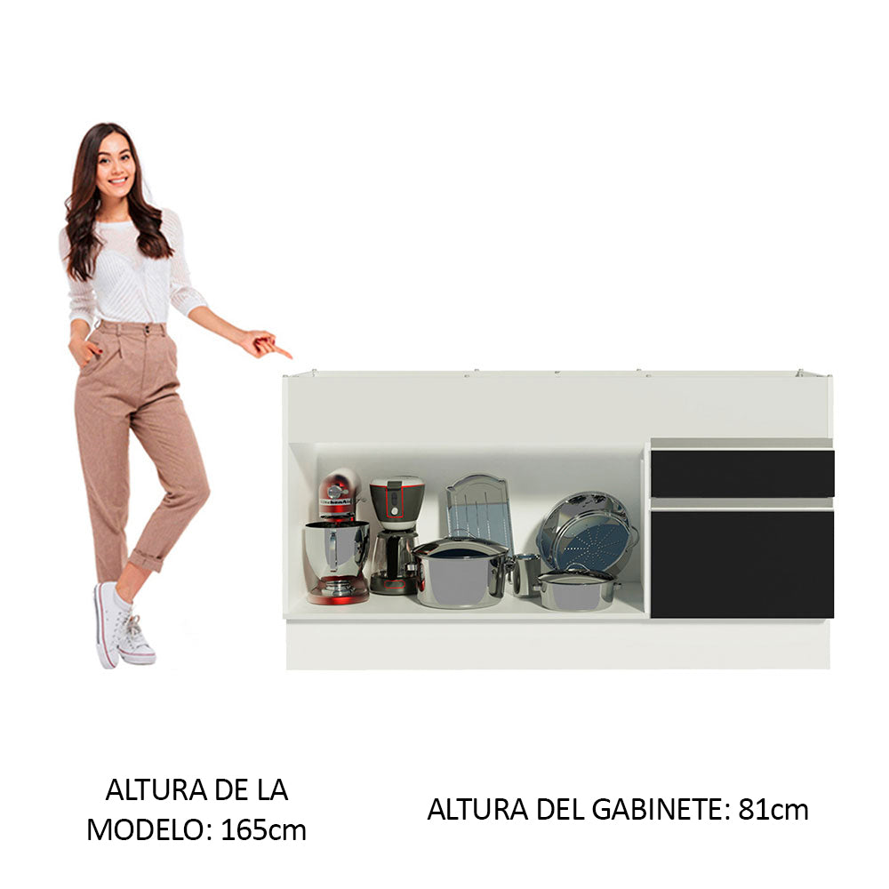 Gabinete Bajo para Fregadero 150cm 2 Puertas y 2 Cajones (Sin Encimera Ni Fregadero) Glamy Blanco/Negro