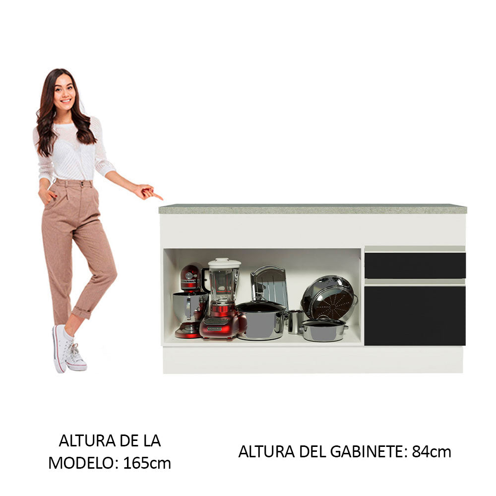 Gabinete Bajo para Fregadero 150 cm 2 Puertas y 2 Cajones (Con Encimera) Glamy Blanco/Negro