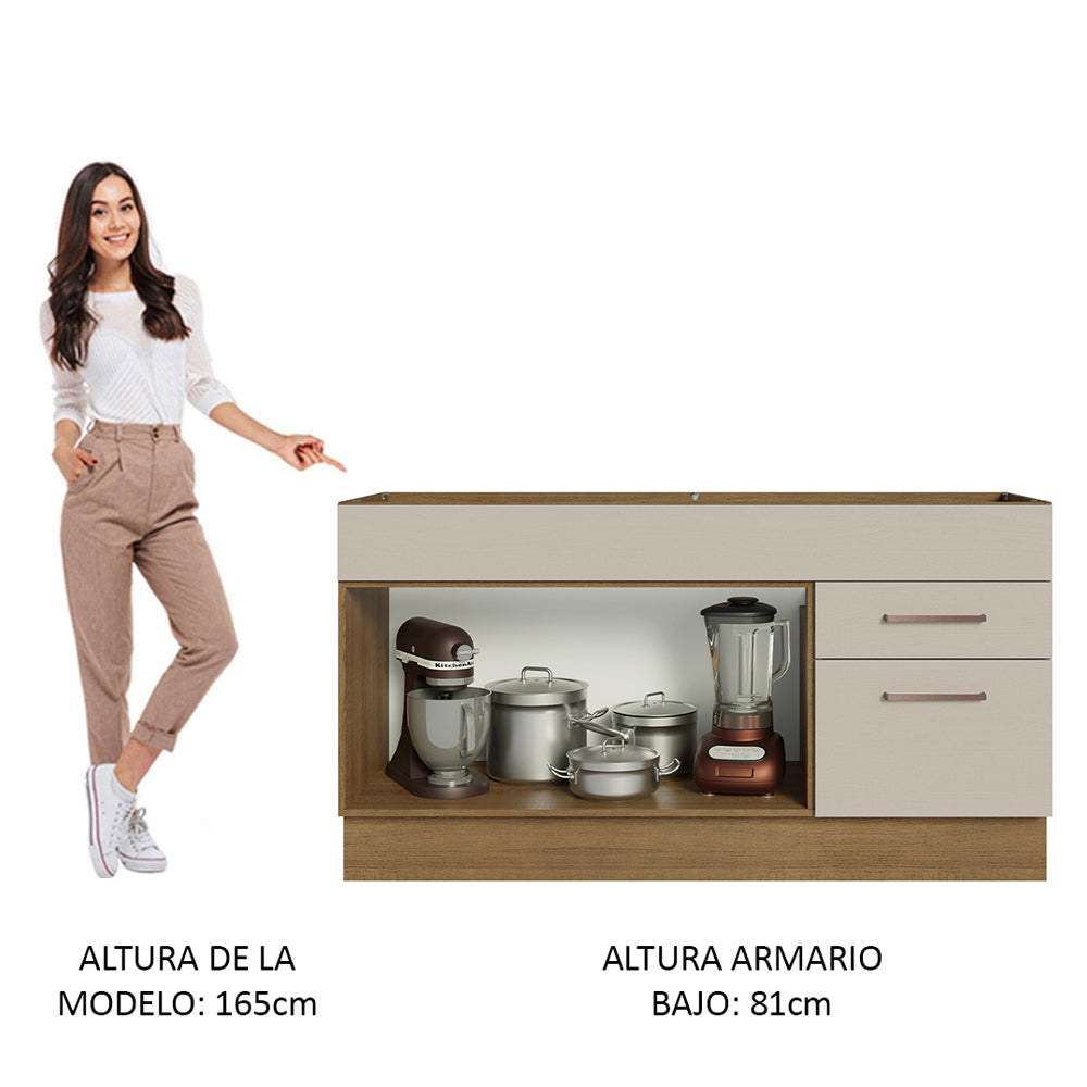 Gabinete Bajo para Fregadero 150 cm 2 Puertas 2 Cajones Sin Encimera Marrón/Crema Agata Madesa