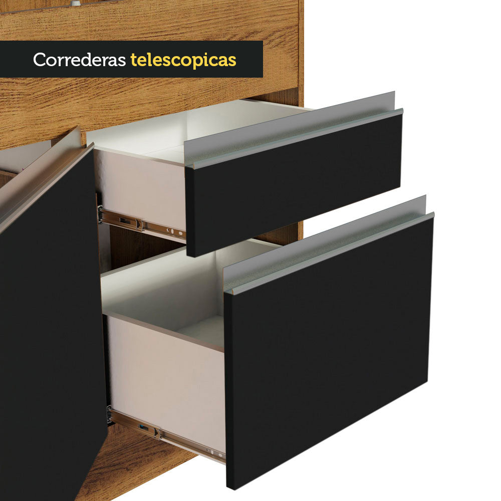 Gabinete Bajo para Fregadero 150cm 2 Puertas y 2 Cajones (Sin Encimera Ni Fregadero) Glamy Marrón/Negro
