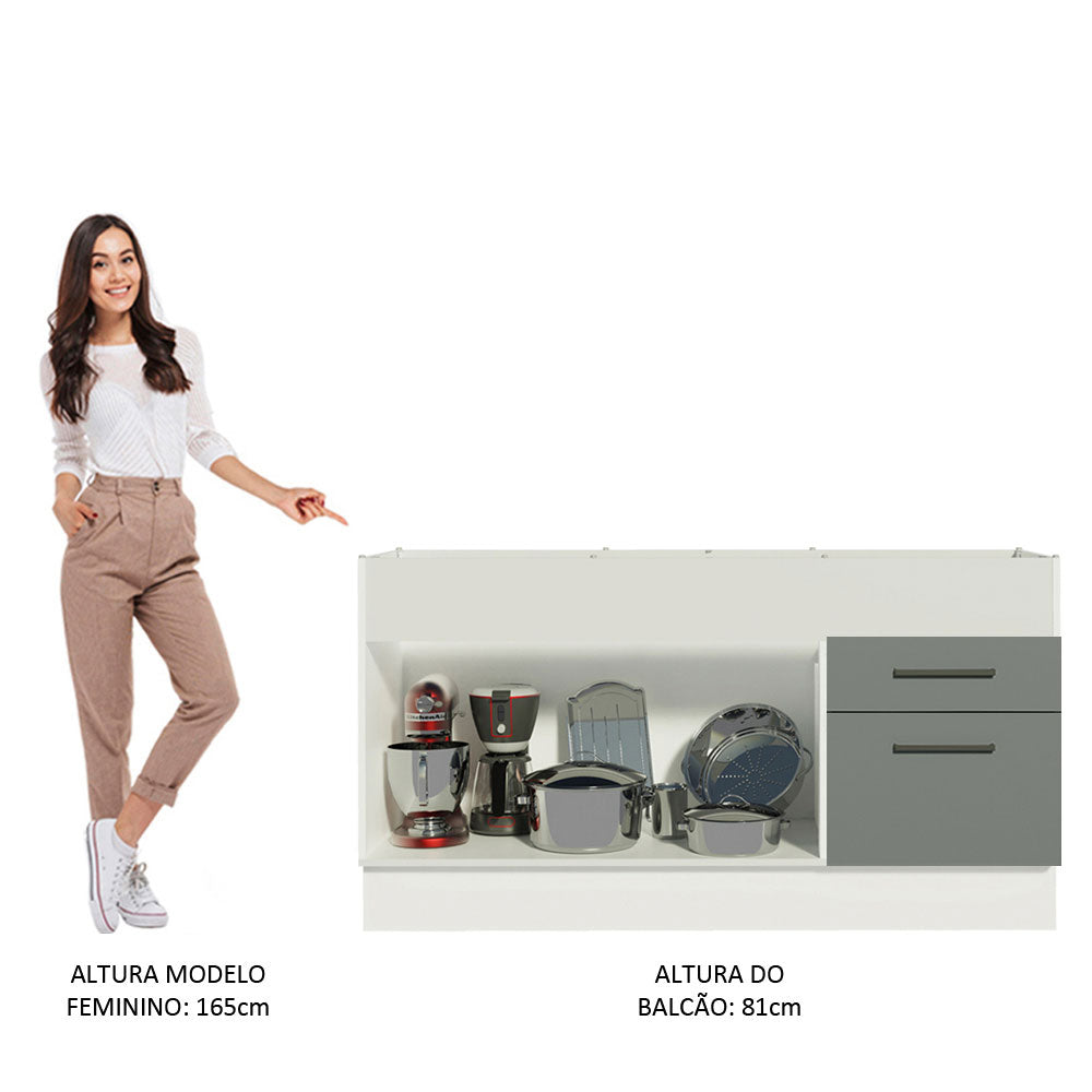 Gabinete Bajo para Fregadero 150 cm 2 Puertas 2 Cajones Sin Encimera Blanco/Gris Agata Madesa