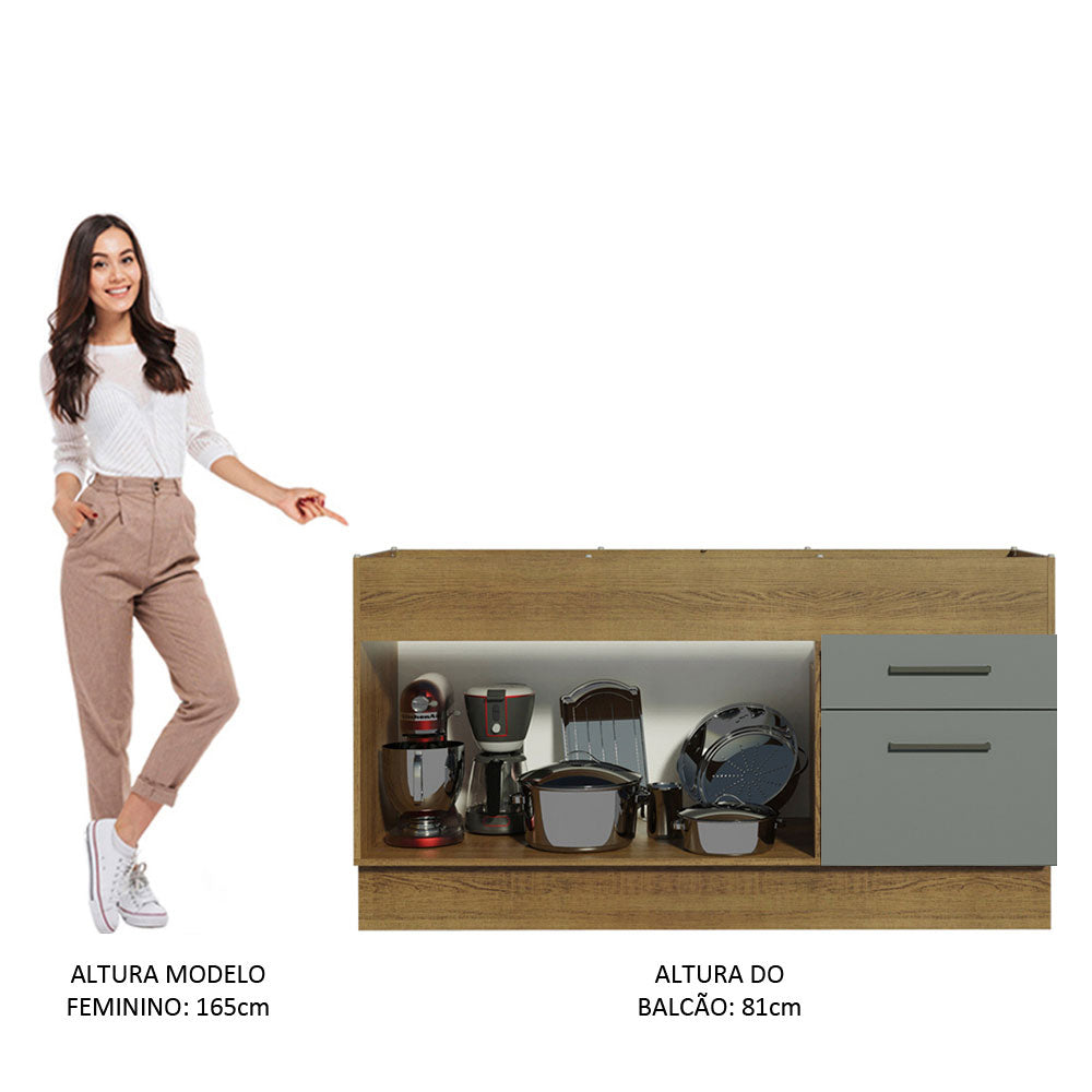 Gabinete Bajo para Fregadero 150 cm 2 Puertas 2 Cajones Sin Encimera Marrón/Gris Agata Madesa