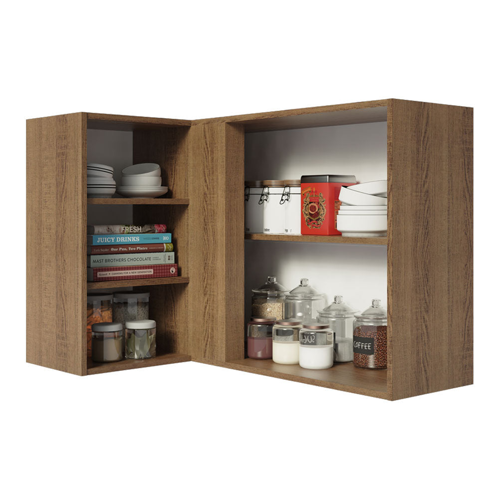 Gabinete Superior Esquinero 166 cm 1 Puerta 3 Nichos Marrón/Blanco Stella Madesa
