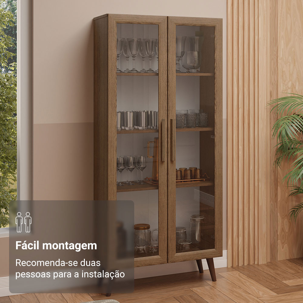 Mueble de Cocina Vitrina 70cm 2 Puertas de Vidrio con Patas Marrón Madesa