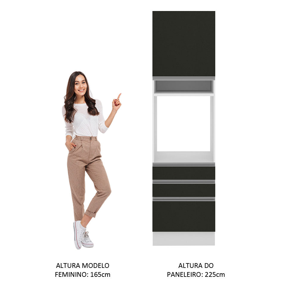 Mueble de Cocina para Horno Glamy 60 cm 1 Puerta y 3 Cajones Blanco/Negro