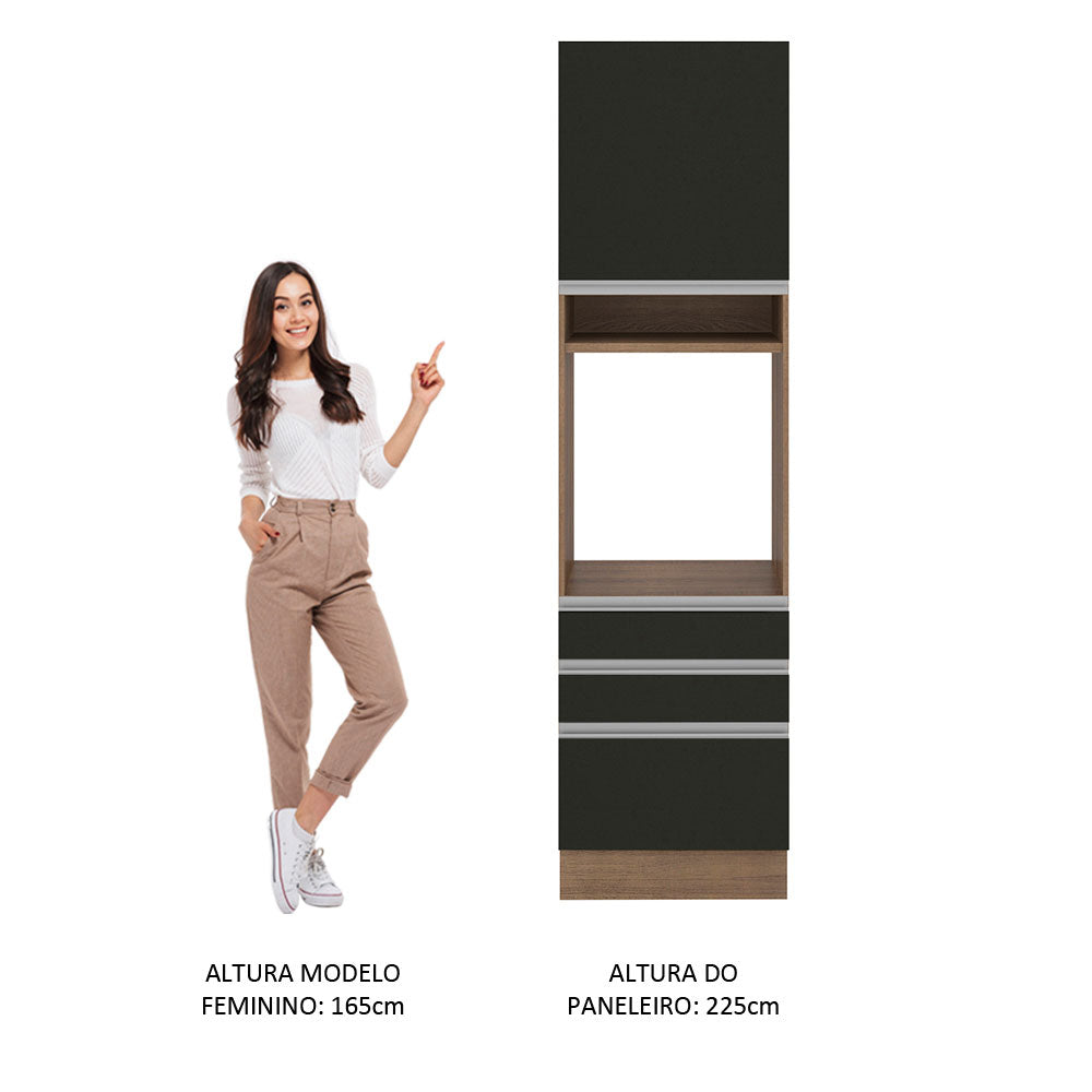 Mueble de Cocina para Horno Glamy 60 cm 1 Puerta y 3 Cajones Marrón/Negro