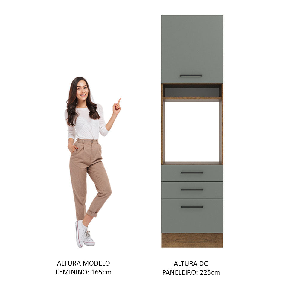 Mueble de Cocina para Horno Agata 60 cm 1 Puerta y 3 Cajones Marrón/Gris