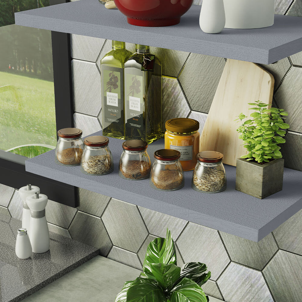 Kit 2 Repisas de Cocina 80 cm con Soporte Metálico Gris