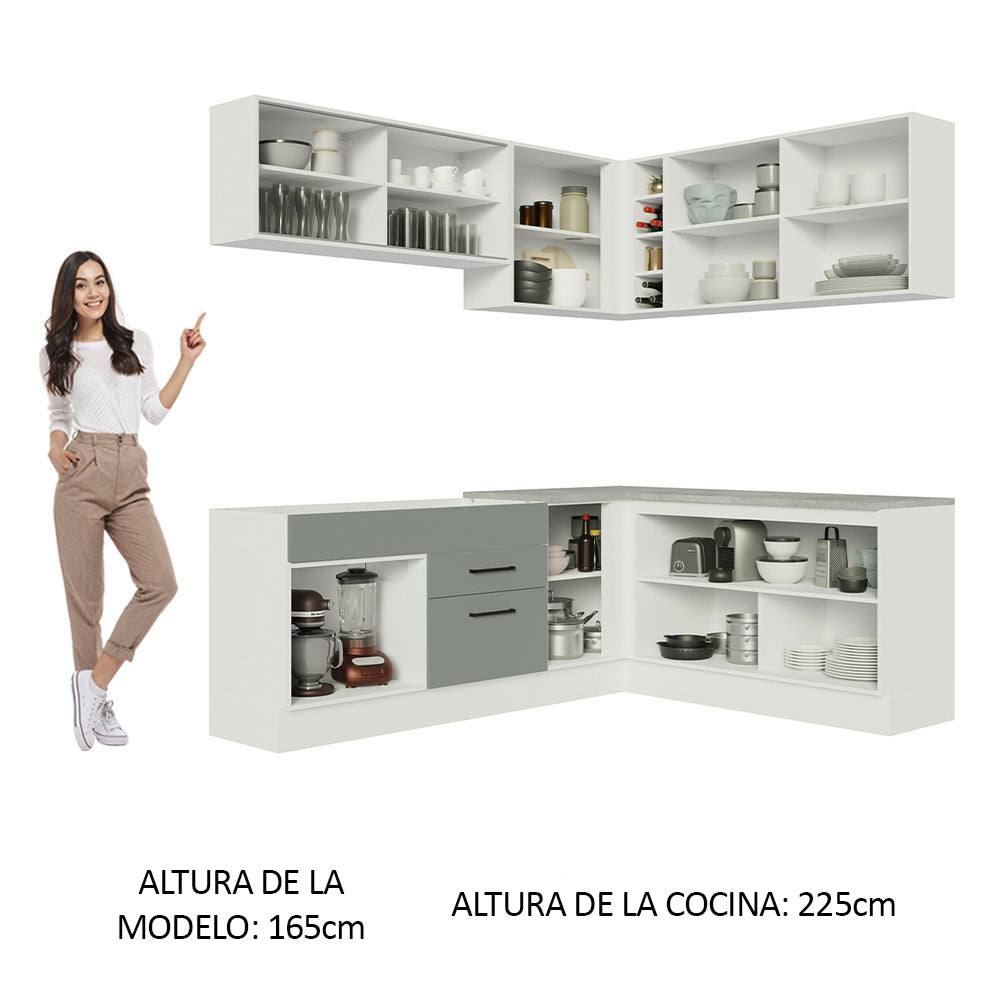 Cocina Integral Esquinera 389cm Blanco/Gris Agata 01