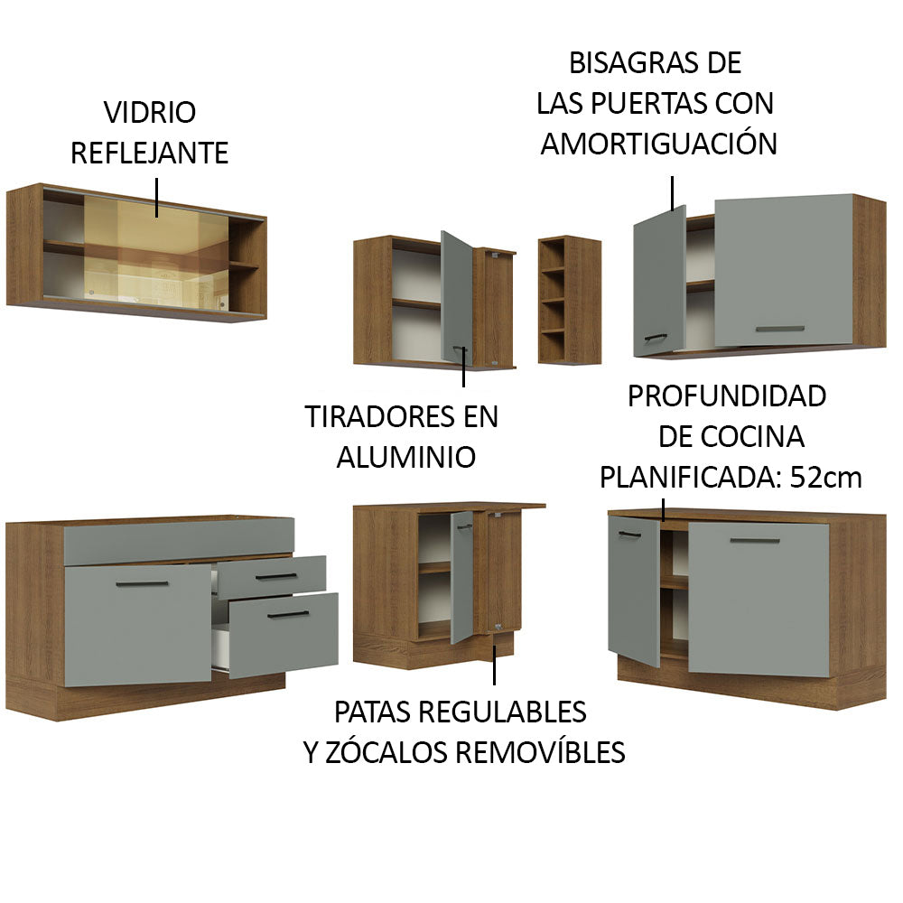 Cocina Integral Esquinera 389 x 52 cm Marrón/Gris Agata 01