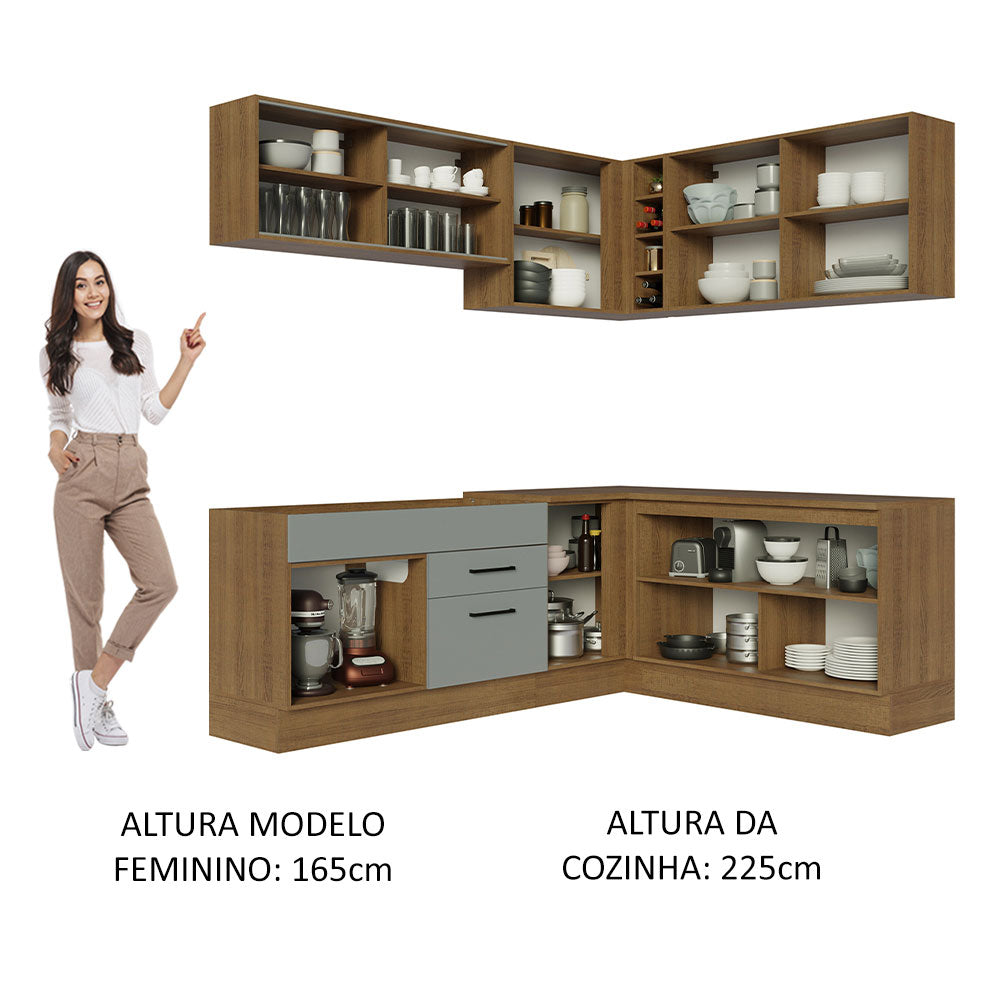 Cocina Integral Esquinera 389cm Marrón/Gris Agata 01