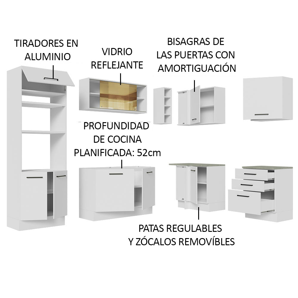 Cocina Integral Esquinera 399cm Blanco Agata 01