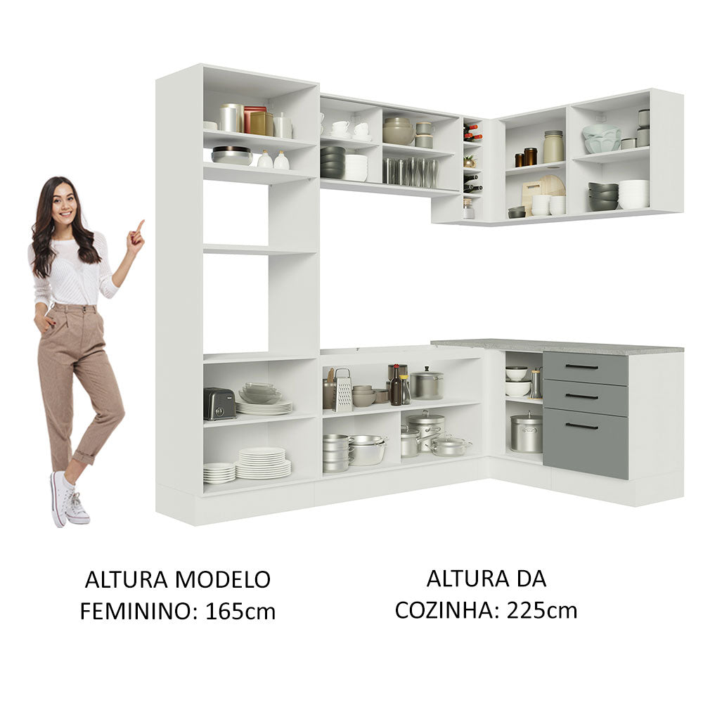 Cocina Integral Esquinera 399cm Blanco/Gris Agata 01