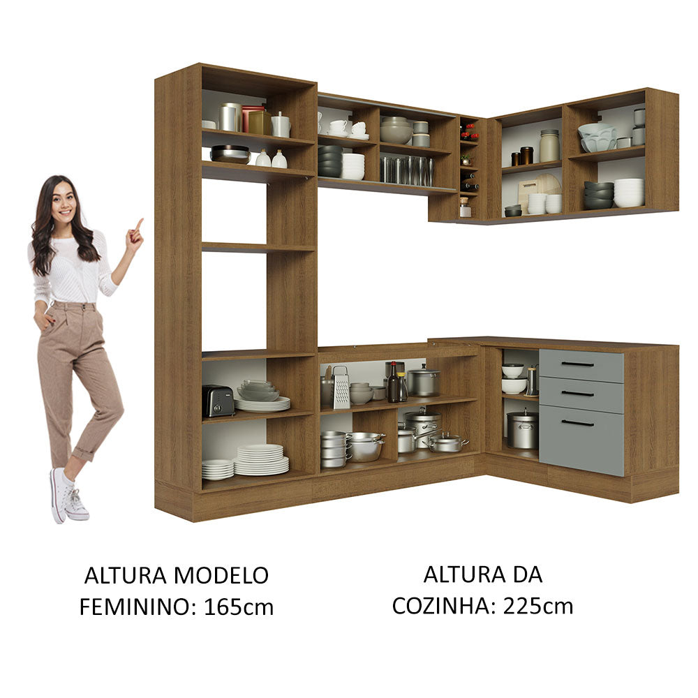 Cocina Integral Esquinera 399cm Marrón/Gris Agata 01