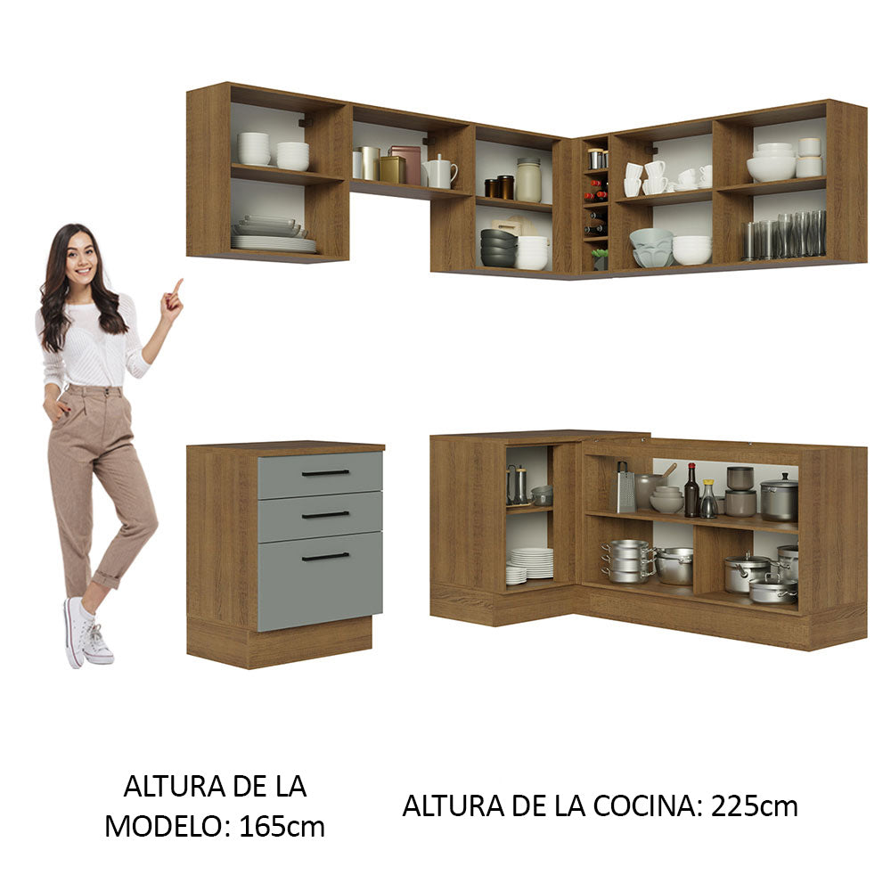 Cocina Integral Esquinera 399cm Marrón/Gris Agata 02