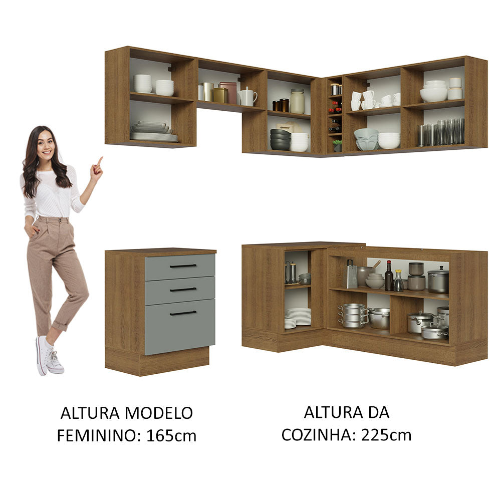 Cocina Integral Esquinera 399cm Marrón/Gris Agata 02