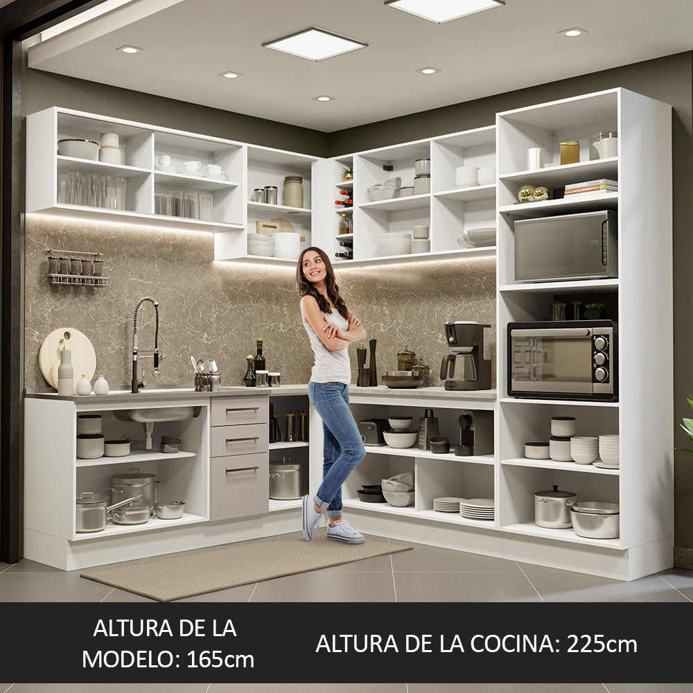 Cocina Integral de Esquina 459cm Blanco/Crema Agata 01
