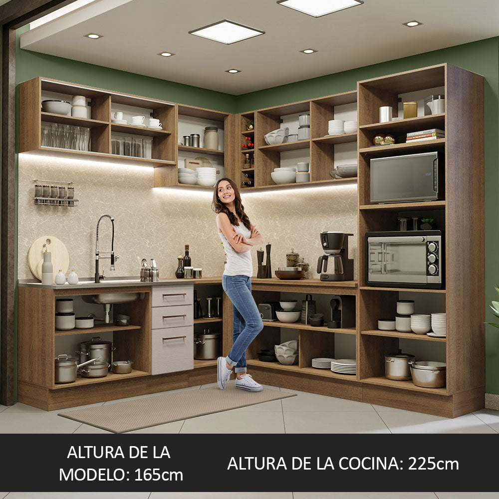 Cocina Integral Esquinera 459cm Marrón/Crema Agata 01